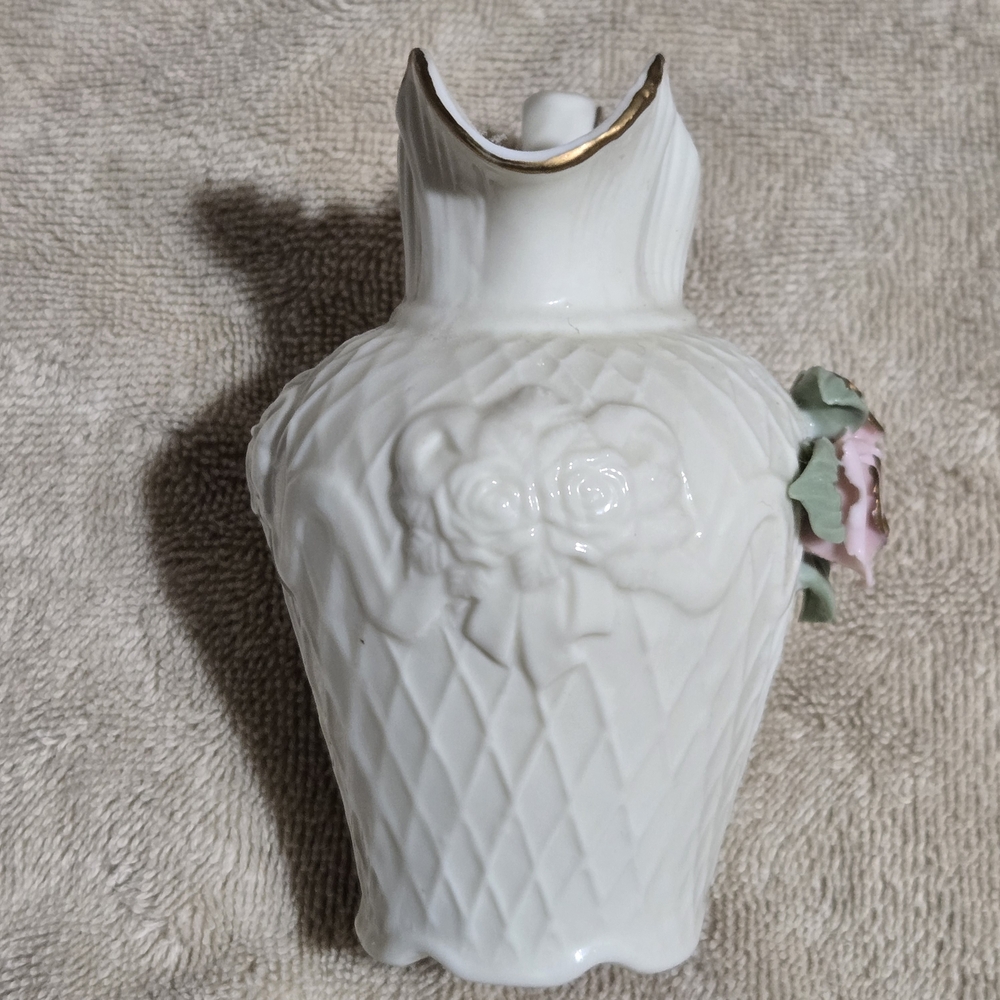 Vintage Porcelain Pitcher with 3D Pink Roses - Picture 3 of 7